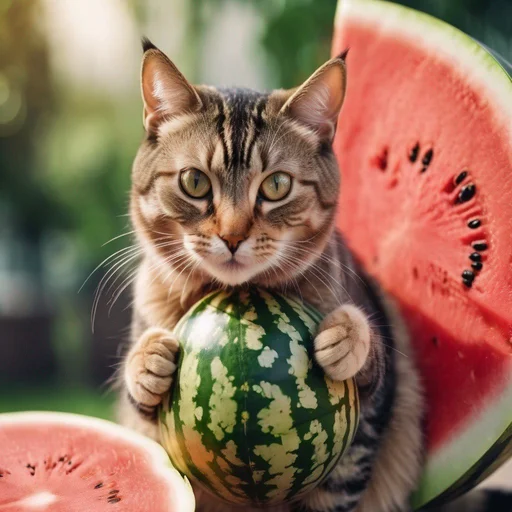 Telegram stickers Cat And Watermelon