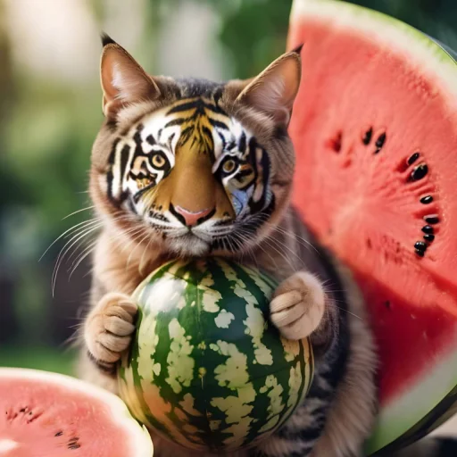 Telegram stiker «Cat And Watermelon» 🍉
