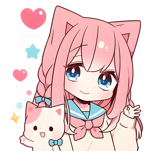 Розовая кошка-тян emoji 😊