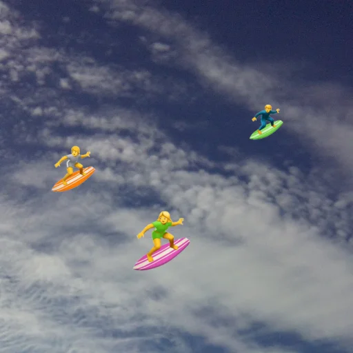 Эмодзи emoji in the sky 🏄‍♀