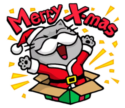 Стикер Meow ! Merry Christmas & Happy New Year  🙌