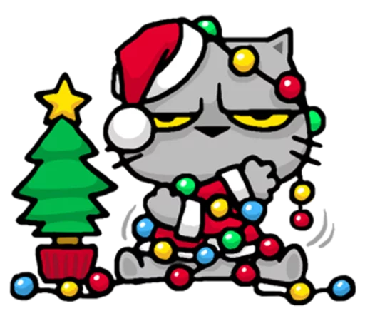 Стикер Meow ! Merry Christmas & Happy New Year  😒