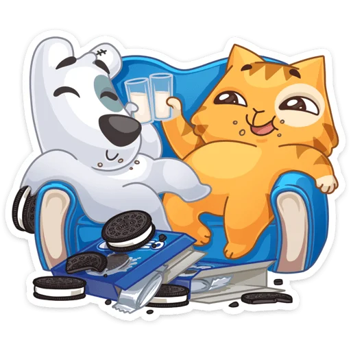 Telegram stiker «Персик и Спотти любят OREO» 🥂