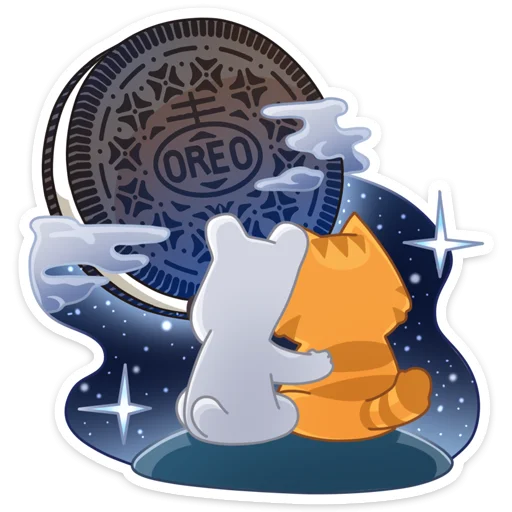 Стикер Telegram «Персик и Спотти любят OREO» ☺️