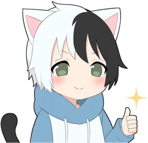 Telegram stickers Black and white cat boy • 