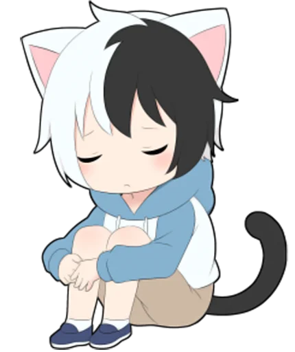 Стикер Telegram «Black and white cat boy •» 😞