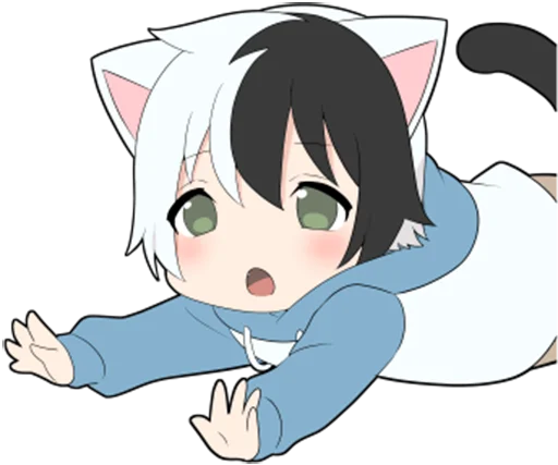 Telegram Sticker «Black and white cat boy •» 😯