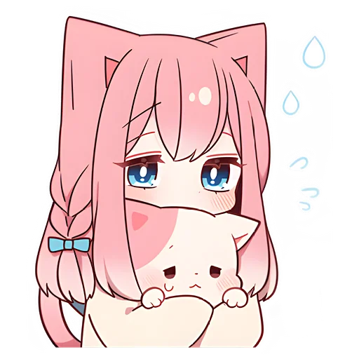 Розовая кошка-тян  emoji 😢