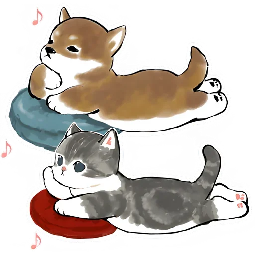 Telegram Sticker «Шиба и Нян котик» 🤔