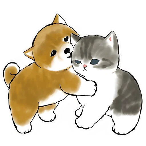Telegram Sticker «Шиба и Нян котик» 🤗