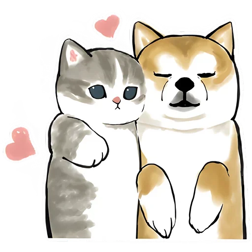 Telegram stiker «Шиба и Нян котик» 🥰