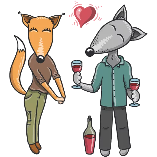 Telegram Sticker «Wolf and Fox» 🍷