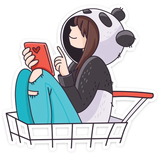 Telegram Sticker «Девочка-Панда и кот Барсик» ❤️